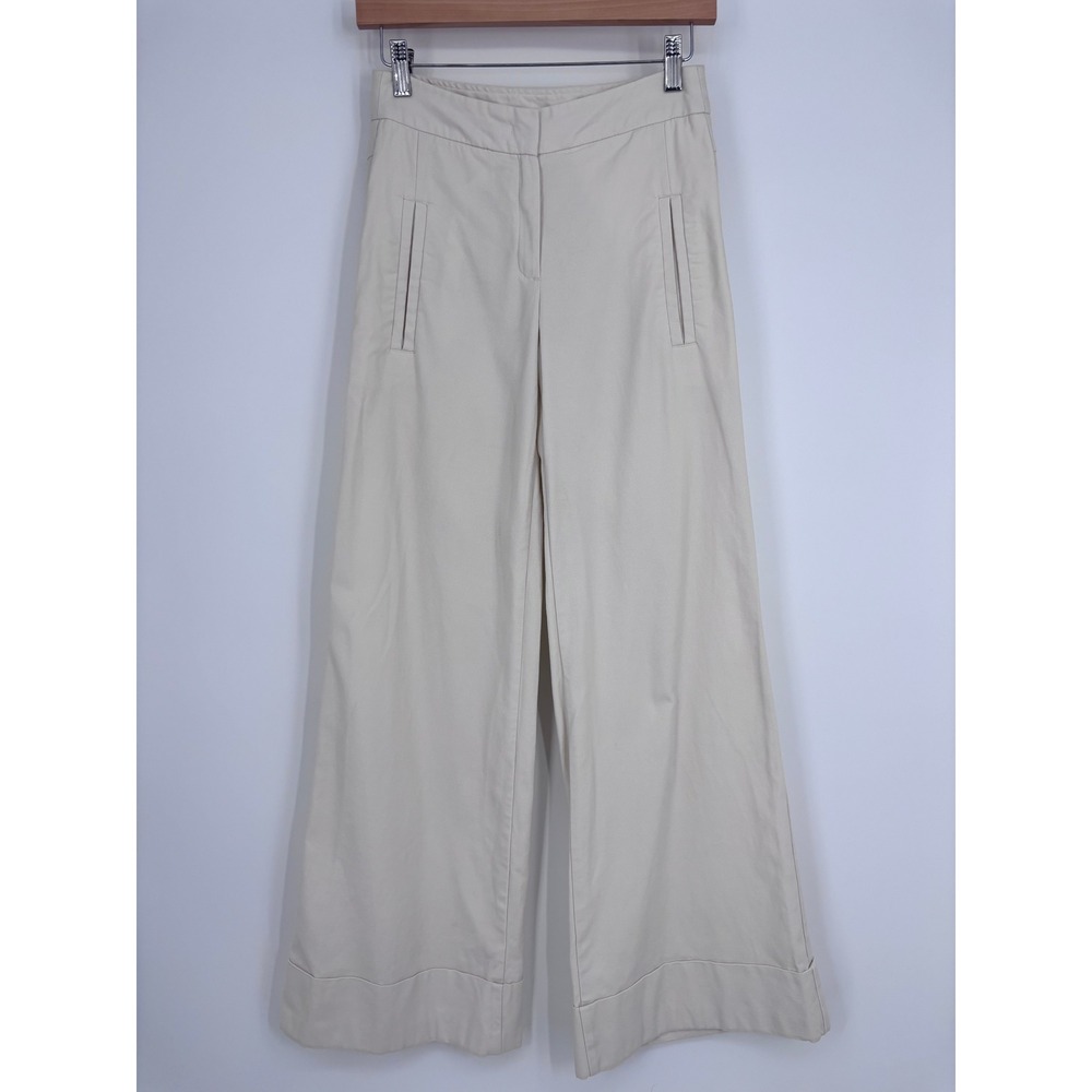 United Colors of Benetton Wide Leg Trousers Women 38 Cream High Waist Minimalist